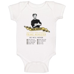 Rick Astley For President He Will Never Checklist Baby One Piece Rick Astley For President He Will Never Checklist Baby One Piece