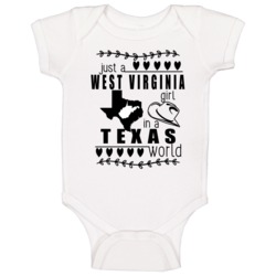West Virginia Girl In A Texas World Hometown State Pride Baby One Piec West Virginia Girl In A Texas World Hometown State Pride Baby One Piec