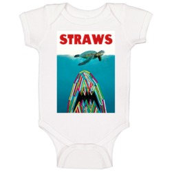 Straws Jaws Poster Parody Save The Turtles Baby One Piece