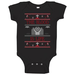 The Blood Is Life Dracula Quote Halloween Ugly Sweater Style Baby One The Blood Is Life Dracula Quote Halloween Ugly Sweater Style Baby One