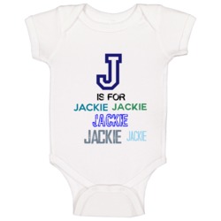 J Is For Jackie Cool Personalized Name Alphabet Collage Baby One Piece J Is For Jackie Cool Personalized Name Alphabet Collage Baby One Piece