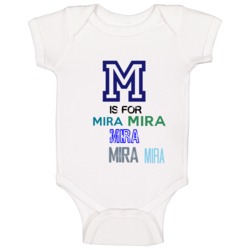 M Is For Mira Cool Personalized Name Alphabet Collage Baby One Piece M Is For Mira Cool Personalized Name Alphabet Collage Baby One Piece