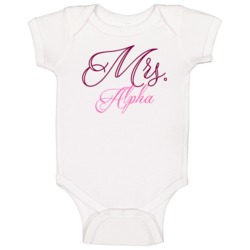 Mrs Alpha Last Name Funny Baby One Piece Mrs Alpha Last Name Funny Baby One Piece