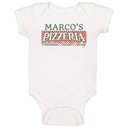 Marco's Pizzeria Personalized Name Italian Theme Baby One Piece Marco's Pizzeria Personalized Name Italian Theme Baby One Piece