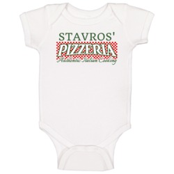 Stavros' Pizzeria Personalized Name Italian Theme Baby One Piece Stavros' Pizzeria Personalized Name Italian Theme Baby One Piece
