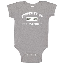 Property Of Uss Taconic Established 1945 Us Navy Baby One Piece Property Of Uss Taconic Established 1945 Us Navy Baby One Piece