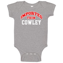 Imported From Cowley Wyoming Sports Team Trade Baby One Piece Imported From Cowley Wyoming Sports Team Trade Baby One Piece
