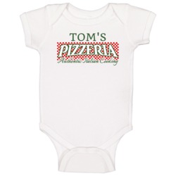 Tom's Pizzeria Personalized Name Italian Theme Baby One Piece Tom's Pizzeria Personalized Name Italian Theme Baby One Piece
