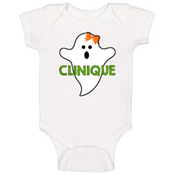 Clinique Halloween Ghost First Name Cool Girls Baby One Piece Clinique Halloween Ghost First Name Cool Girls Baby One Piece