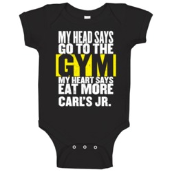 My Heart Says Eat More Carl's Jr Funny Food Gym Baby One Piece My Heart Says Eat More Carl's Jr Funny Food Gym Baby One Piece