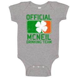 Mcneil Official Drinking Team Irish Family Custom St Patricks Day Baby
