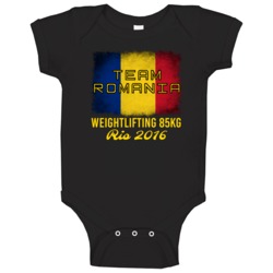 Romania Weightlifting 85kg Rio 2016 Olympic Team Flag Baby One Piece Romania Weightlifting 85kg Rio 2016 Olympic Team Flag Baby One Piece