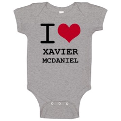 Xavier Mcdaniel Kansas Sports I Love Heart Baby One Piece Xavier Mcdaniel Kansas Sports I Love Heart Baby One Piece