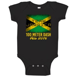 Jamaica 100 Meter Dash Rio 2016 Olympic Team Flag Baby One Piece Jamaica 100 Meter Dash Rio 2016 Olympic Team Flag Baby One Piece