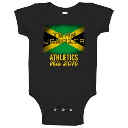 Jamaica Athletics Rio 2016 Olympic Team Flag Baby One Piece Jamaica Athletics Rio 2016 Olympic Team Flag Baby One Piece