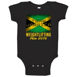 Jamaica Weightlifting Rio 2016 Olympic Team Flag Baby One Piece Jamaica Weightlifting Rio 2016 Olympic Team Flag Baby One Piece