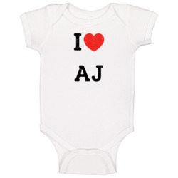 I Love Heart Aj First Name Worn Look Baby One Piece I Love Heart Aj First Name Worn Look Baby One Piece