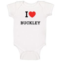 I Love Heart Buckley First Name Worn Look Baby One Piece I Love Heart Buckley First Name Worn Look Baby One Piece