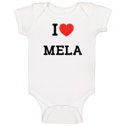 I Love Heart Mela First Name Worn Look Baby One Piece I Love Heart Mela First Name Worn Look Baby One Piece
