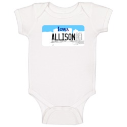 Allison Iowa Custom Name License Plate Customizable Baby One Piece Allison Iowa Custom Name License Plate Customizable Baby One Piece