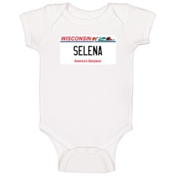 Selena Wisconsin Custom Name License Plate Customizable Baby One Piece Selena Wisconsin Custom Name License Plate Customizable Baby One Piece