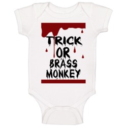 Brass Monkey Trick Or Drinks And Food Halloween Baby One Piece Brass Monkey Trick Or Drinks And Food Halloween Baby One Piece
