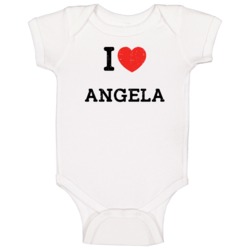 I Love Heart Angela First Name Worn Look Baby One Piece I Love Heart Angela First Name Worn Look Baby One Piece