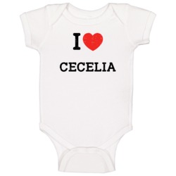 I Love Heart Cecelia First Name Worn Look Baby One Piece I Love Heart Cecelia First Name Worn Look Baby One Piece