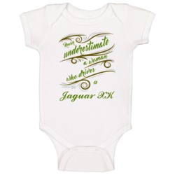 Never Underestimate Woman Who Drives Jaguar Xk Car Baby One Piece Never Underestimate Woman Who Drives Jaguar Xk Car Baby One Piece