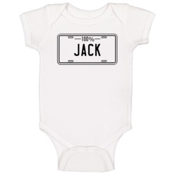 100 Percent Jack Name License Plate Baby One Piece 100 Percent Jack Name License Plate Baby One Piece