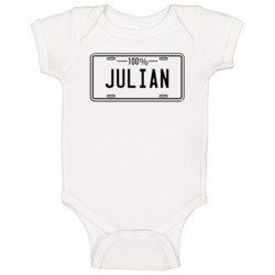 100 Percent Julian Name License Plate Baby One Piece 100 Percent Julian Name License Plate Baby One Piece