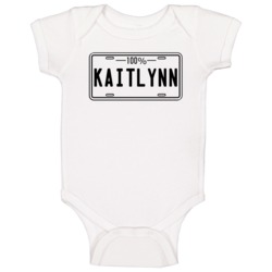100 Percent Kaitlynn Name License Plate Baby One Piece 100 Percent Kaitlynn Name License Plate Baby One Piece