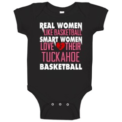 Real Smart Women Love Tuckahoe Basketball Fan Baby One Piece Real Smart Women Love Tuckahoe Basketball Fan Baby One Piece