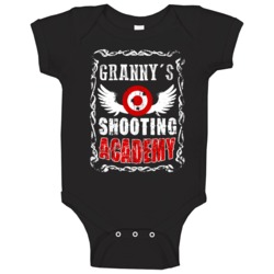 Granny Shooting Academy Gun Range Firearm Baby One Piece Granny Shooting Academy Gun Range Firearm Baby One Piece
