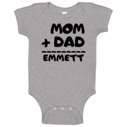 Mom Plus Dad Equals Emmett Baby One Piece Mom Plus Dad Equals Emmett Baby One Piece