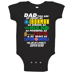 Dad Super Hero Ironman Hulk Thor Captain America Fathers Day Gift Baby One Piece