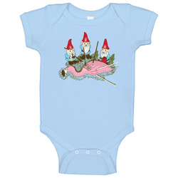 Gnomes Kill Bird Flamingo Funny Cartoon Baby One Piece Gnomes Kill Bird Flamingo Funny Cartoon Baby One Piece