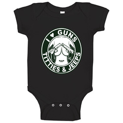 I Love Guns, Titties And Jeeps Black Round Neck Baby One Piece I Love Guns, Titties And Jeeps Black Round Neck Baby One Piece