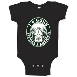 I Love Guns, Titties And America Black Round Neck Baby One Piece I Love Guns, Titties And America Black Round Neck Baby One Piece