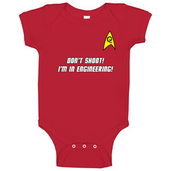Red Shirt Security Don't Shoot Baby One Piece Red Shirt Security Don't Shoot Baby One Piece