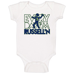 Everyday Im Russelling Russell Wilson Seattle Qb Wisconsin Football Baby One Piece Everyday Im Russelling Russell Wilson Seattle Qb Wisconsin Football Baby One Piece