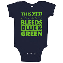 Seattle Seahawks- This Girl Bleeds Blue And Green Baby One Piece Seattle Seahawks- This Girl Bleeds Blue And Green Baby One Piece