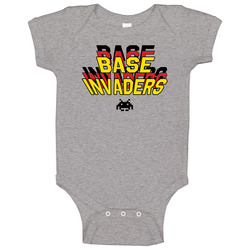 Base Invaders Funny Softball Baseball Team Jersey Raglan Baby One Piece Base Invaders Funny Softball Baseball Team Jersey Raglan Baby One Piece