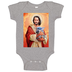 Keanu Reeves Jesus Baby Yoda Whiteclaw Mashup Poster Moist Buddha Fan Raglan Baby One Piece