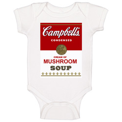 Campbell's Cream Of Mushroom Soup Can Label Halloween Costume Baby One Piece Campbell's Cream Of Mushroom Soup Can Label Halloween Costume Baby One Piece