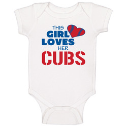This Girl Loves Her Cubs Baseball T Shirt - Chicago Cubs Team Colors Baby One Piece This Girl Loves Her Cubs Baseball T Shirt - Chicago Cubs Team Colors Baby One Piece