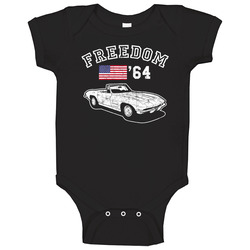 1964 Corvette Stingray Convertible Freedom Car Fan Worn Look Baby One Piece 1964 Corvette Stingray Convertible Freedom Car Fan Worn Look Baby One Piece