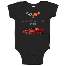 Corvette C8 New 2020 Mid Engine Side View Baby One Piece Corvette C8 New 2020 Mid Engine Side View Baby One Piece
