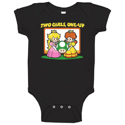 Two Girls 1 Up Funny Mario Video Game Baby One Piece Two Girls 1 Up Funny Mario Video Game Baby One Piece