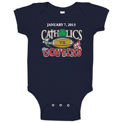 Catholics Vs Cousins Notre Dame Bama Baby One Piece Catholics Vs Cousins Notre Dame Bama Baby One Piece